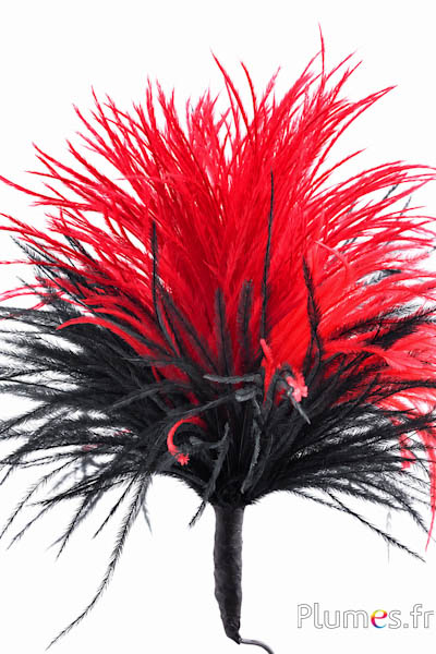 Pennacchio struzzo con anello - alt. 18-20 cm - nero-rosso